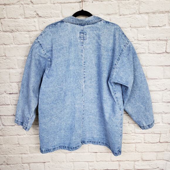 Vintage 90s Light Wash Denim Chore Coat Pockets Sun Belt Denim Size Large - Picture 3 of 7